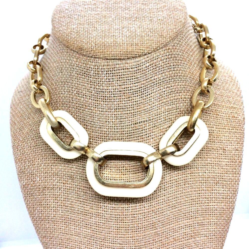 Talbots Necklace Gold Tone Cream Chain Link Chunky Choker Collar
